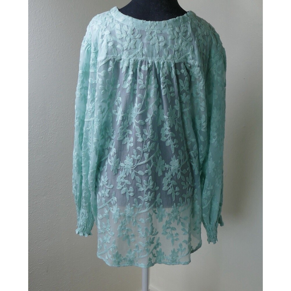 Chico’s NWT Soutache Embroidered Tunic Blouse Balloon Sleeve Teal Waters Sz 4 - Picture 2 of 8